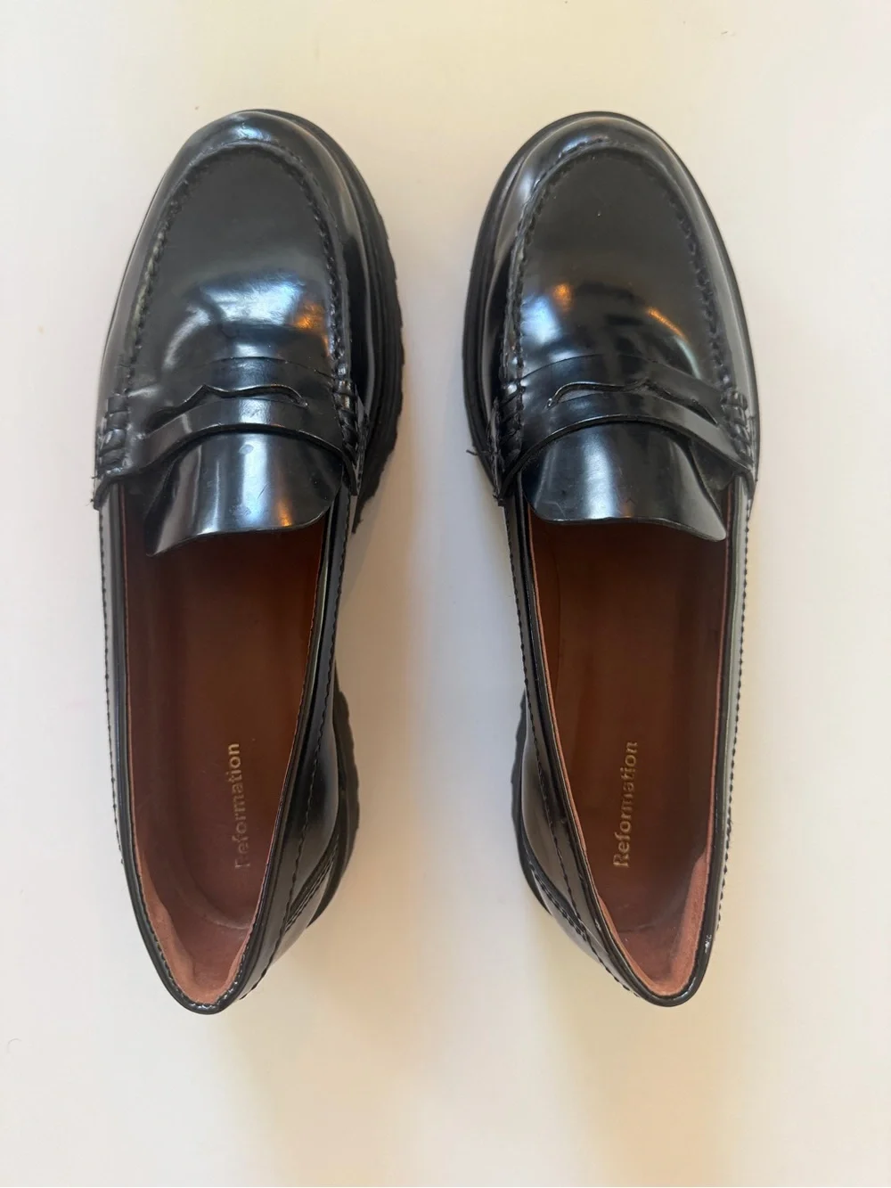 Like new!! Reformation Black Lug-Sole Penny Loafers